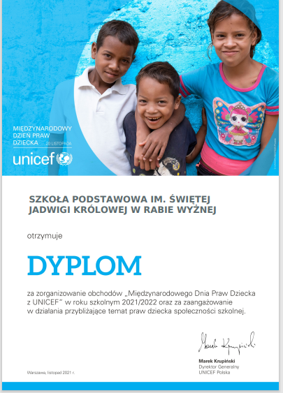 dyplom UNICEF