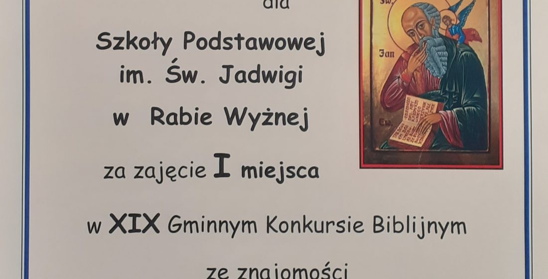 zdjęcie dyplomu za zajęcie I miejsca w konkursie biblijnym