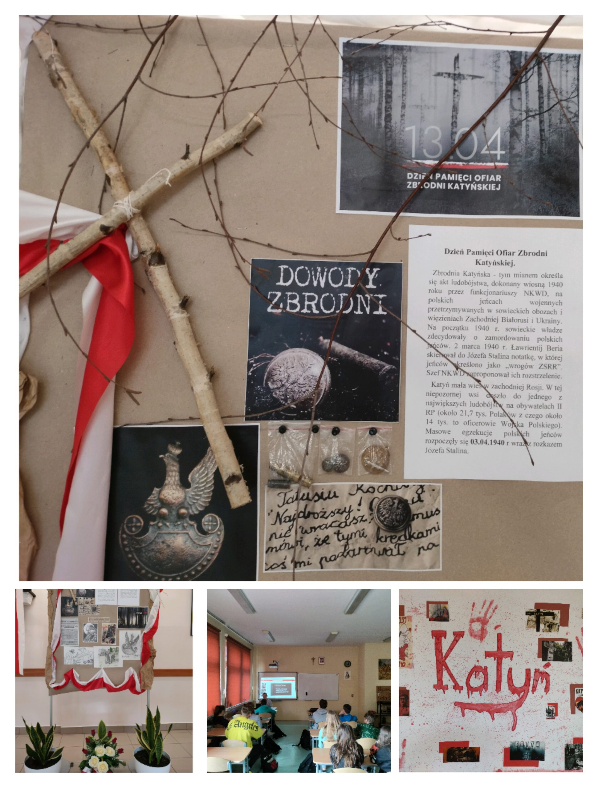 Wystawa, plakat, oraz lekcja historii z okazji Dnia Pamięci Ofiar Zbrodni Katyńskiej.