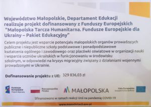 Cel projektu ,Małopolska Tarcza Humanitarna. Fundusze Europejskie dla Ukrainy – Pakiet Edukacyjny” 