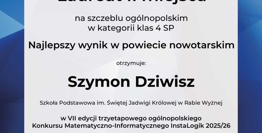 Dyplom dla Szymona.