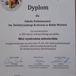 zdjęcie dyplomu z podziękowaniem za udział w projekcie "Mieć wyobraźnię miłosierdzia"